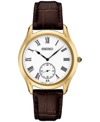 Seiko - Men's Analog Essentials Brown Leather Strap Watch 39mm