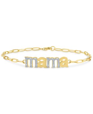 Macy's - Diamond "Mama" Link Bracelet (1/10 ct. t.w.) in 14k Gold-Plated Sterling Silver