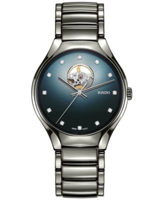 Rado - Unisex Swiss Automatic True Secret Diamond (1/8 ct. t.w.) Gray Ceramic Bracelet Watch 40mm