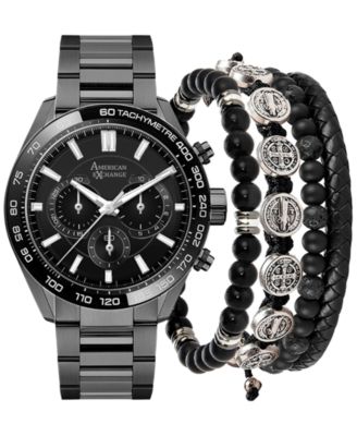 American Exchange - Men's Gunmetal Alloy Bracelet Watch 45mm Gift Set