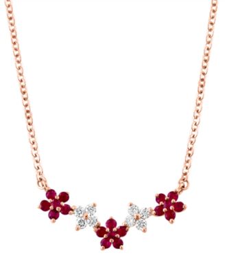 LALI Jewels - Ruby (3/8 ct. t.w.) & Diamond (1/8 ct. t.w.) Flower Collar Necklace in 14k Rose Gold, 16" + 2" extender (Also in Sapphire)