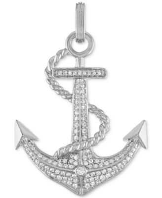 Esquire Men's Jewelry - Cubic Zirconia Anchor Pendant in Sterling Silver