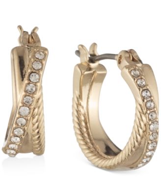 Lauren Ralph Lauren - Gold-Tone Small Twisted Rope & Pav&eacute; Crisscross Hoop Earrings, 0.6"