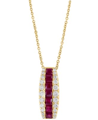 EFFY Collection - Ruby (1-1/5 ct. t.w.) & Diamond (1/2 ct. t.w.) Vertical 18" Pendant Necklace in 14k Gold