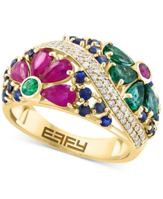 EFFY Collection - Multi-Gemstone (2-3/4 ct. t.w.) & Diamond (1/4 ct. t.w.) Flower Openwork Ring in 14k Gold