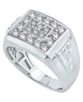 Macy's - Men's Diamond Cluster Nugget Detail Ring (1 ct. t.w.) in 10k Gold