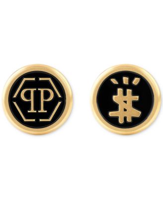 Philipp Plein - Gold-Tone IP Stainless Steel Mismatch Logo Black Cuff Links