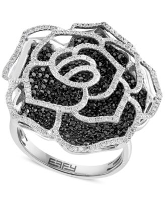 EFFY Collection - White Diamond (1/2 ct. t.w.) & Black Diamond (1-1/3 ct. t.w.) Rose Ring in 14k White Gold