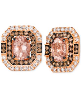 Le Vian - Peach Morganite (2-5/8 ct. t.w.) & Diamond (1-5/8 ct. t.w.) Halo Stud Earrings in 14k Rose Gold