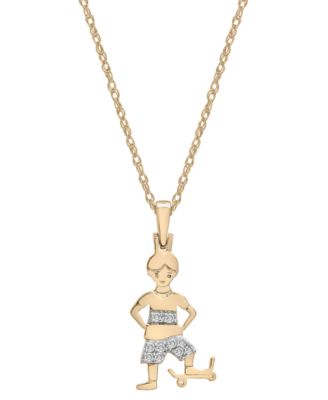 Wrapped - Diamond Skateboard Boy Pendant Necklace (1/20 ct. t.w.) in 10k Gold, 18" + 2" extender