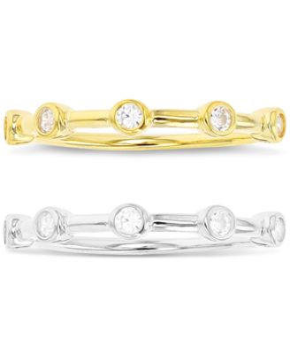 Macy's - 2-Pc. Set Cubic Zirconia Bezel Stack Rings in Sterling Silver & 14k Gold-Plate