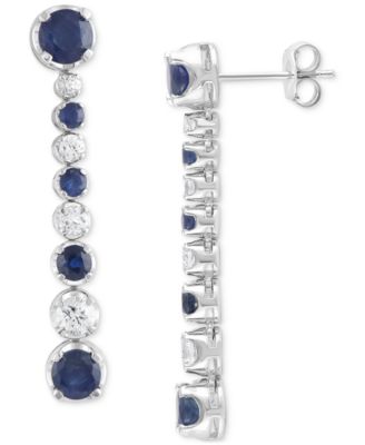 Macy's - Sapphire (3-1/6 ct. t.w.) & White Sapphire (1 ct. t.w.) Linear Drop Earrings in 14k White Gold