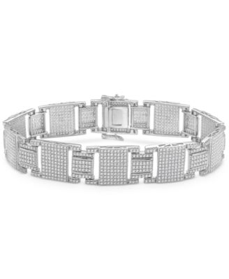 Macy's - Men's Diamond Pav&eacute; Square Link Bracelet (6-1/2 ct. t.w.) in 10k White Gold