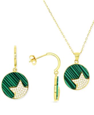 Macy's - 2-Pc. Set Lab-Grown Malachite & Cubic Zirconia Star Circle Pendant Necklace & Matching Drop Earrings