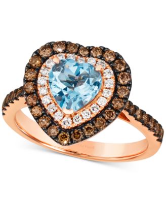 Le Vian - Sea Blue Aquamarine (1-1/10 ct. t.w.) & Diamond (5/8 ct. t.w.) Heart Halo Ring in 14k Rose Gold