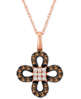 Le Vian - Chocolate Diamond (1/4 ct. t.w.) & Vanilla Diamond (1/20 ct. t.w.) Clover 18" Pendant Necklace in 14k Rose Gold