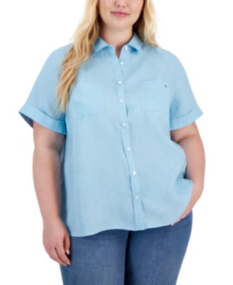 Tommy Hilfiger - Plus Size Linen Short-Sleeve Camp Shirt