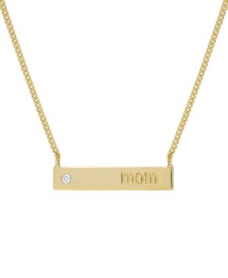 Macy's - Lab-Grown White Sapphire Engraved MOM Bar 18" Pendant Necklace (1/5 ct. t.w.) in 14k Gold-Plated Sterling Silver