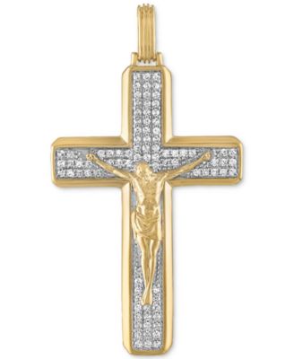 Esquire Men's Jewelry - Cubic Zirconia Crucifix Cross Pendant in Sterling Silver & 14k Gold-Plate