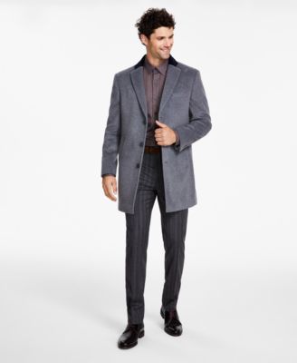 Tallia - Men's Topcoat with Contrast Velvet Top Collar