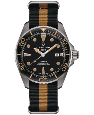 Certina - Men's Swis Automatic DS Action Black & Orange Synthetic Strap Watch 43mm