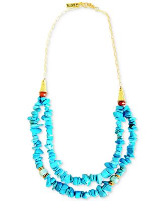 MINU Jewels - Gold-Tone Amazonite & Turquoise Beaded Double-Row Statement Necklace, 16" + XX" extender