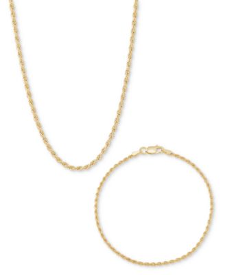 Italian Silver - 2-Pc. Set Polished Rope Link Collar Necklace & Matching Bracelet