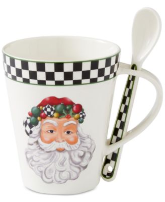 Spode - Christmas Tree Black and White Mug & Spoon Set