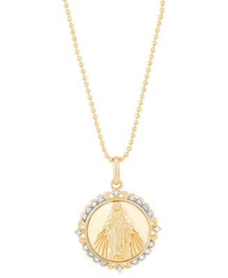 Macy's - Diamond Mary Pendant Necklace (1/10 ct. t.w.) in 14k Gold-Plated Sterling Silver, 16" + 4" extender