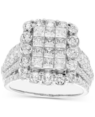 Macy's - Diamond Princess & Round Cluster Engagement Ring (3 ct. t.w.) in 14k White Gold