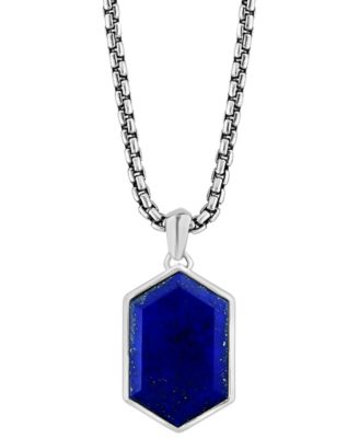 EFFY Collection - Men's Lapis Lazuli Hexagon 22" Pendant Necklace in Sterling Silver