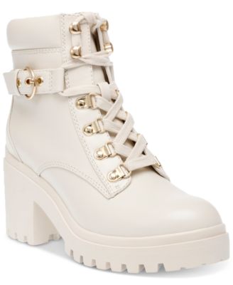 Wild Pair - Women's Bridgitt Lace-Up Side-Zip Lug-Sole Booties