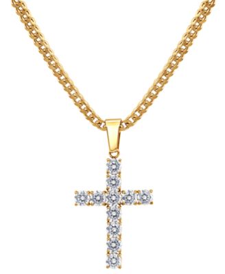 Blackjack - Men's Cubic Zirconia Cross 24" Pendant Necklace in Stainless Steel