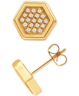 Blackjack - Men's Black Cubic Zirconia Hexagon Stud Earrings in Black Ion-Plated Stainless Steel (Also in White Cubic Zirconia)