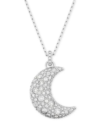 Swarovski - Rhodium-Plated Pav&eacute; Moon Pendant Necklace, 15-3/4" + 2-3/4"