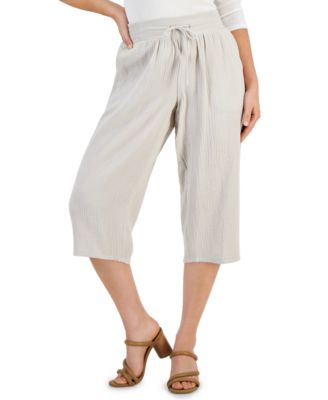JM Collection - Petite Cropped Gauze Pants