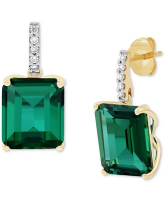 Grown With Love - Lab Grown Emerald (10 ct. t.w.) & Lab Grown Diamond (1/10 ct. t.w.) Drop Earrings in 14k Gold (Also in Lab Grown Ruby & Lab Grown Sapphire)