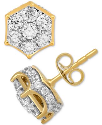 Macy's - Diamond Hexagon Cluster Stud Earrings (2 ct. t.w.) in 10k Gold