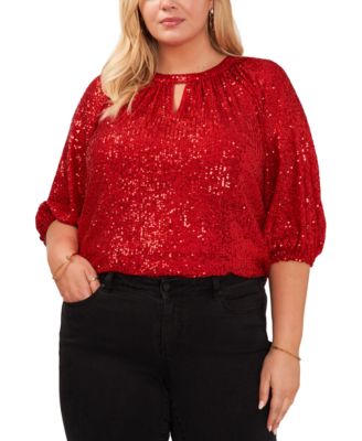Vince Camuto - Plus Size Sequined Dolman-Sleeve Top