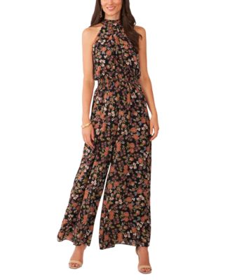 Vince Camuto - Women's Printed Tie-Back Smocked-Waist Wide-Leg Halter Jumpsuit