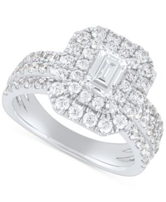Grown With Love - Lab Grown Diamond Emerald-Cut & Round Halo Triple Row Ring (2 ct. t.w.) in 14k White Gold