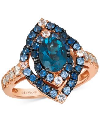 Le Vian - Deep Sea Blue Topaz (1-1/4 ct. t.w.), Multi-Sapphire (3/4 ct. t.w.) & Nude Diamond (1/4 ct. t.w.) Statement Ring in 14k Rose Gold