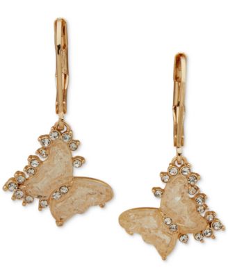 lonna & lilly - Gold-Tone White Pav&eacute; Butterfly Drop Earrings
