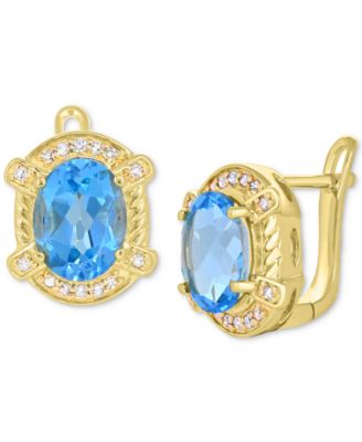 Macy's - Swiss Blue Topaz (4 ct. t.w.) & Diamond (1/8 ct. t.w.) Framed Stud Earrings in 18k Gold-Plated Sterling Silver