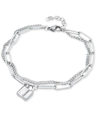 ADORNIA - Silver-Tone Padlock Mixed Chain Bracelet
