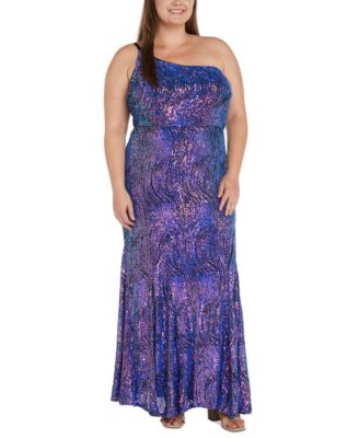 Morgan & Company - Trendy Plus Size Sequined One-Shoulder Gown