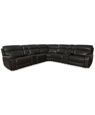 Furniture - 132.5" 7-Pc. Leather Sectional with 2 Power Recliners and 2 Consoles