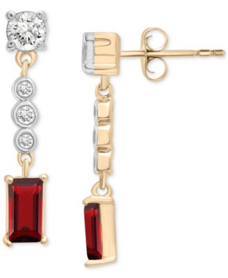 Macy's - Garnet (3/4 ct. t.w.) & Lab-Grown White Sapphire (1-1/20 ct. tw.) Drop Earrings in 14k Gold-Plated Sterling Silver