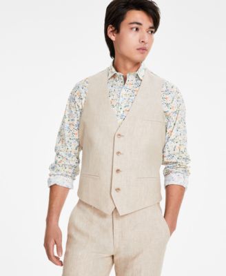 Bar III - Men's Slim-Fit Tan Linen Suit Vest