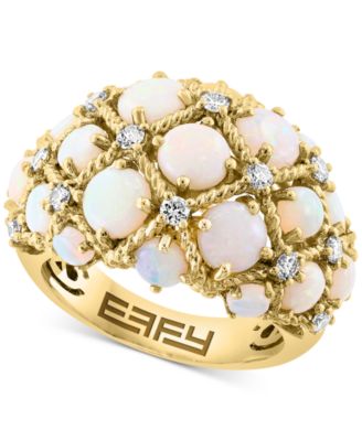 EFFY Collection - Opal (5-5/8 ct. t.w.) & Diamond (1/2 ct. t.w.) Lattice Cluster Ring in 14k Gold